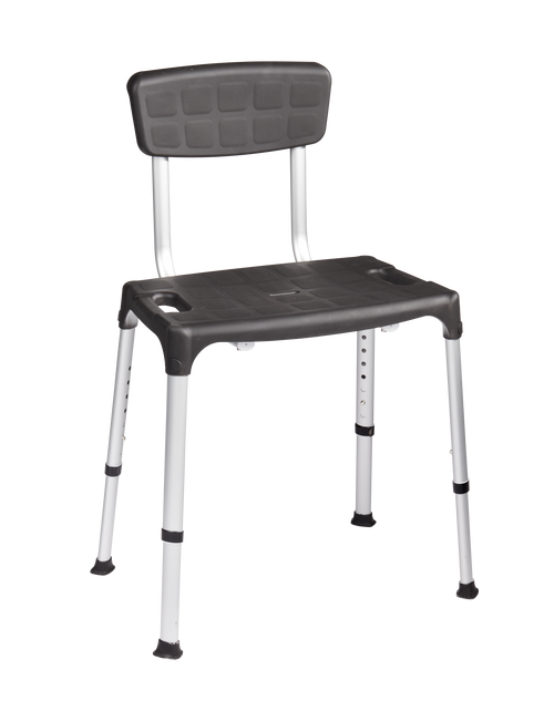 SecuCare Quattro Shower Chair with backrest, black, adjustable height 390-540 mm