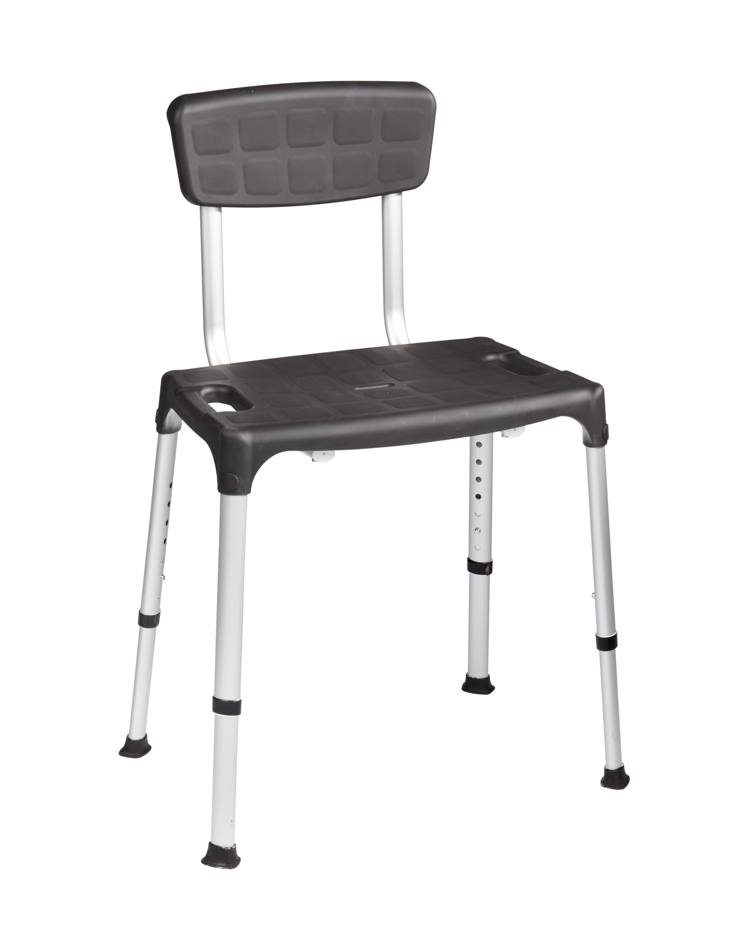SecuCare Quattro Shower Chair with backrest, black, adjustable height 390-540 mm