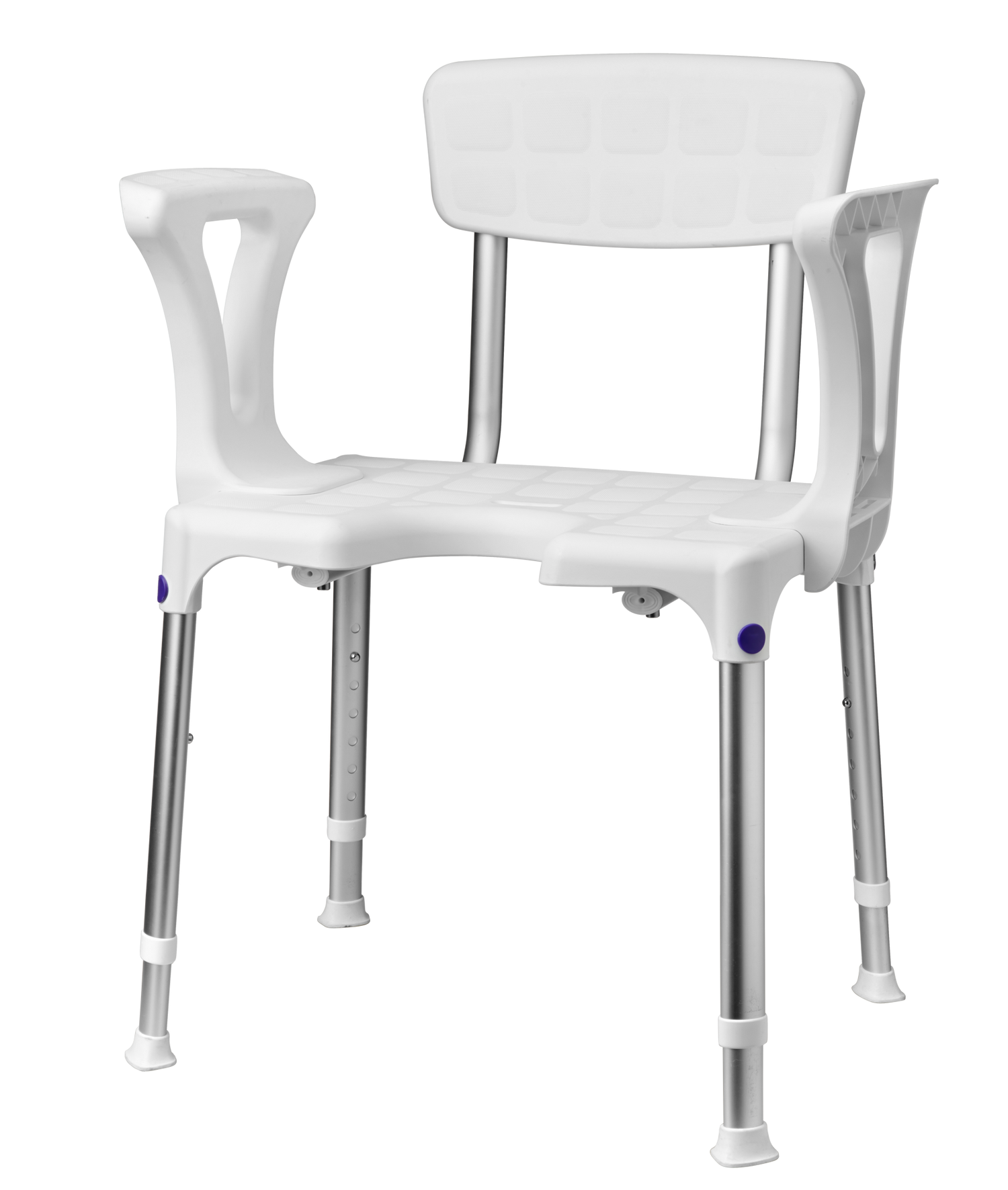 SecuCare Quattro Showerchair with hygiene cutout, backrest and armrests